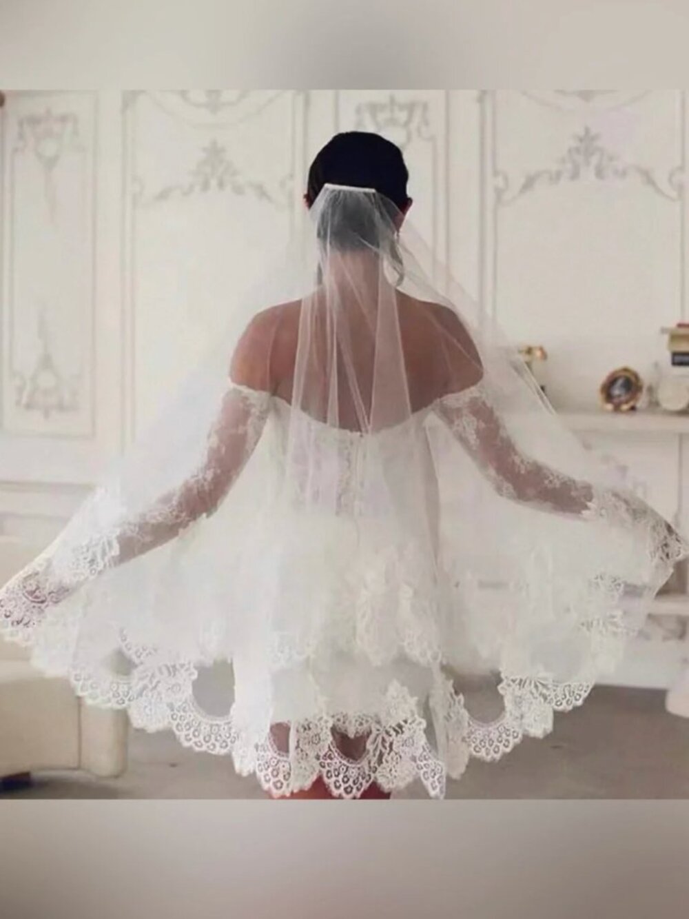 Two-Tier Floral Lace Wedding Veil with Comb